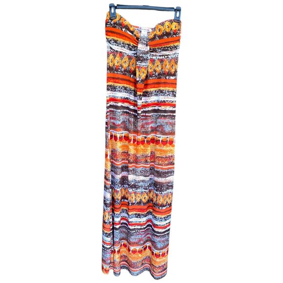 90s Body central Size Small multicolor ethnic bandeau Stretchy maxi dress hippie - Picture 2 of 10